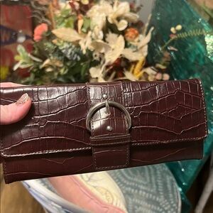 Brown Croc Buckle Detail Wallet